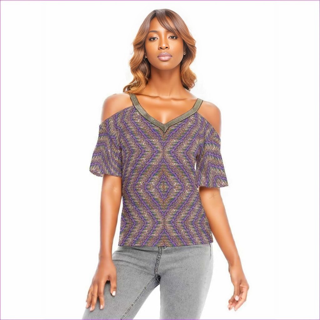 multi-colored Derma Womens Off-Shoulder Sparkle Band Top - women's top at TFC&H Co.