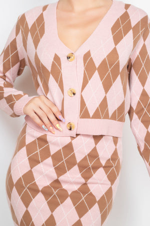 PINK/MOCHA - Diamond Button-front Cardigan Top - womens shirt at TFC&H Co.