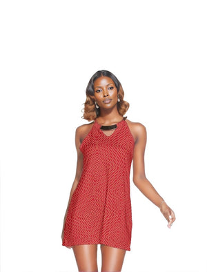 red Diamond Chained Womens Gold Neck Ring Mini Halter Dress -Red - women's dress at TFC&H Co.