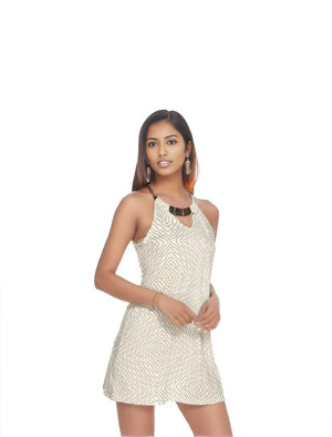 - Diamond Chained Womens Gold Neck Ring Mini Halter Dress -White - womens dress at TFC&H Co.