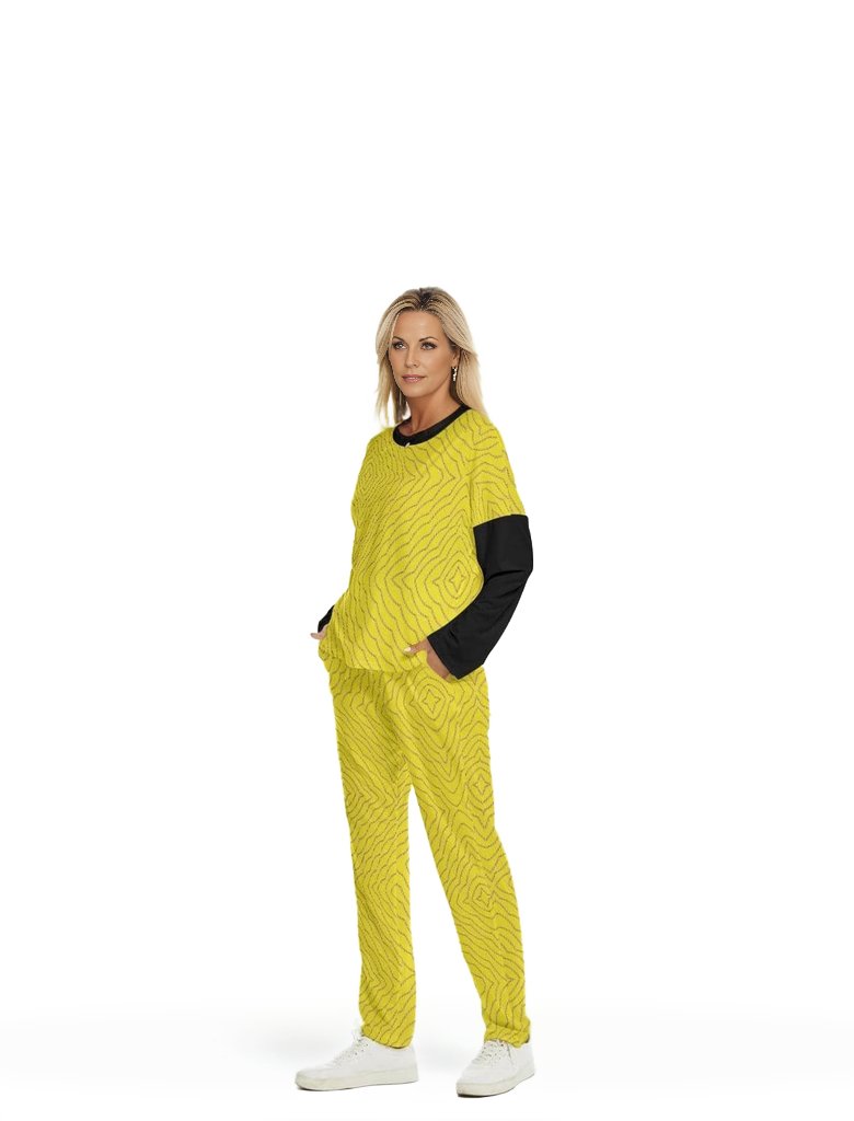 yellow - Diamond Chained Womens Top & Pants Set - womens top & pants set at TFC&H Co.