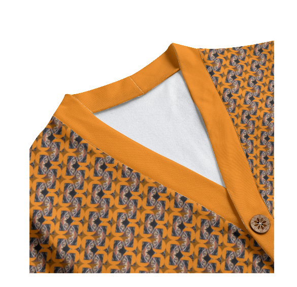 Diamond Sun V-neck Knitted Hacci Fleece Cardigan With Button Closure - unisex cardigan at TFC&H Co.