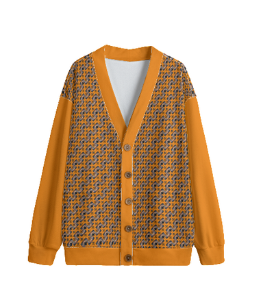 ORANGE - Diamond Sun V-neck Knitted Hacci Fleece Cardigan With Button Closure - unisex cardigan at TFC&H Co.
