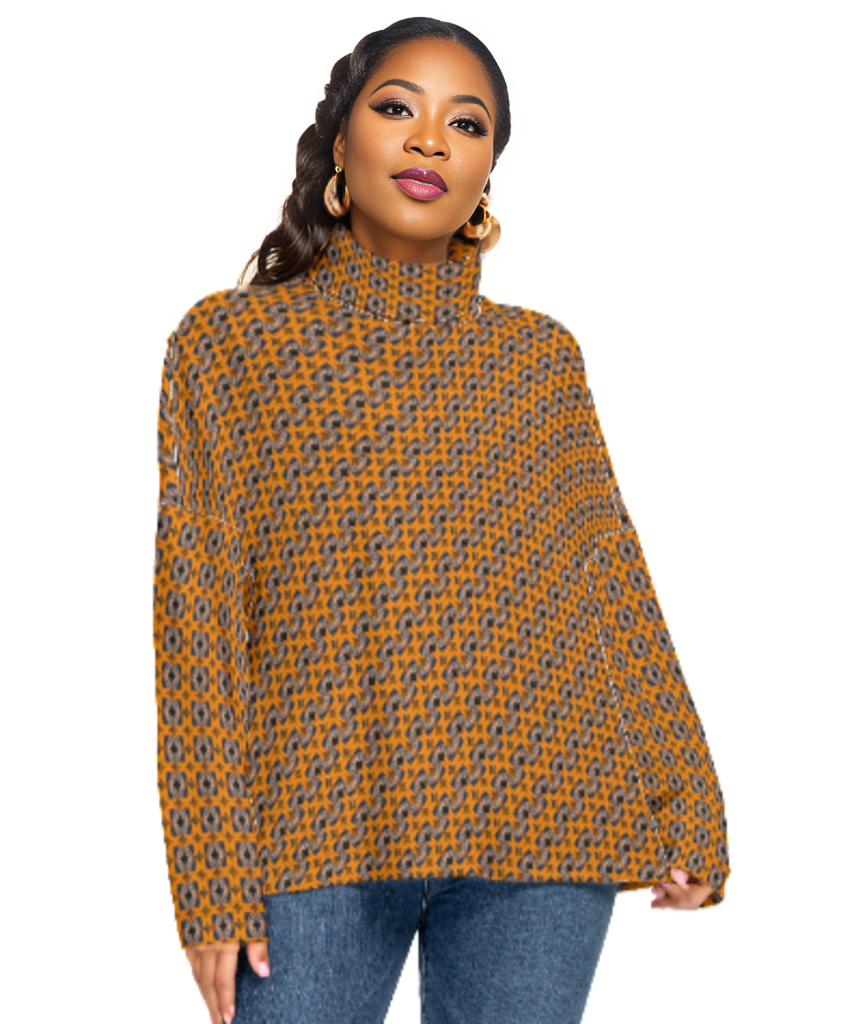 Orange Diamond Sun Women's Turtleneck Imitation Knitted Sweater Voluptuous (+) Plus Size - women's sweater at TFC&H Co.