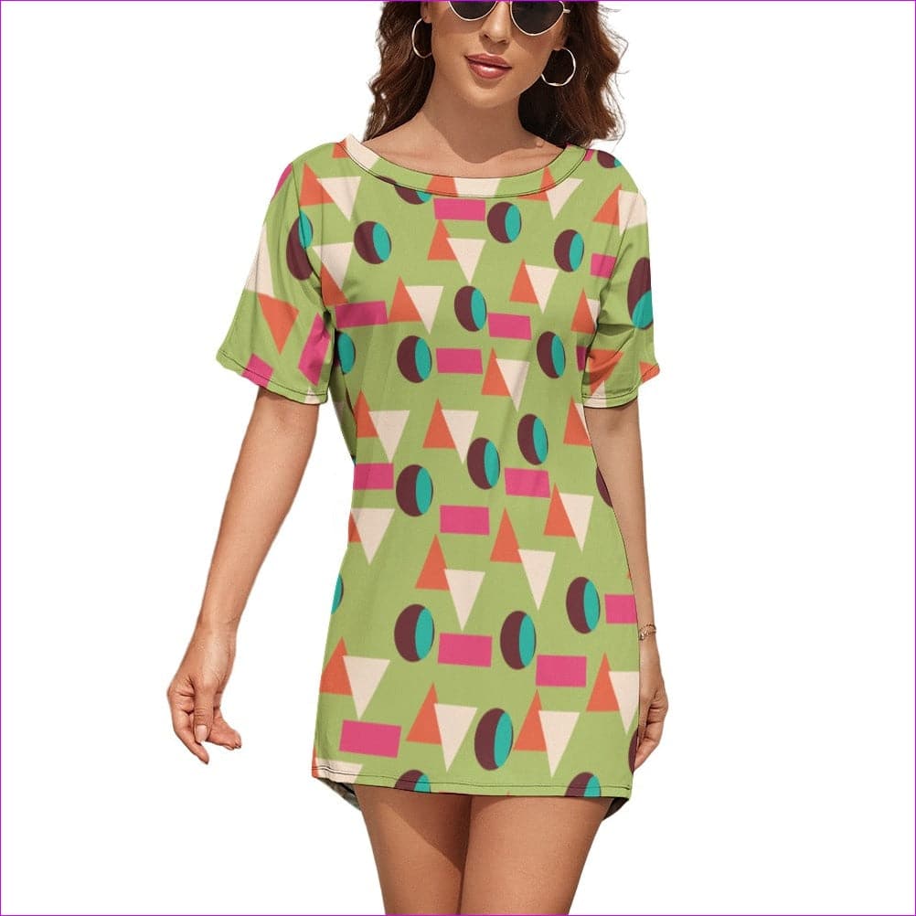 Disco Round Neck Doll Sleeve Loose T-Shirt/Dress - 2 options - women's t-shirt dress at TFC&H Co.