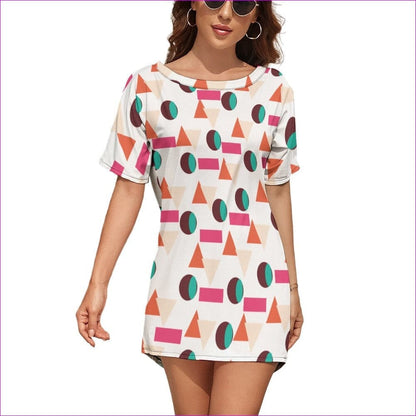 White Disco Round Neck Doll Sleeve Loose T-Shirt/Dress - 2 options - women's t-shirt dress at TFC&H Co.
