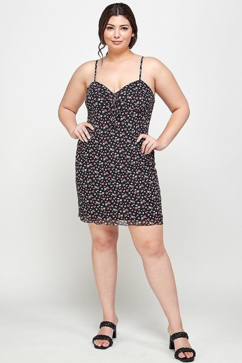 - Ditsy Floral Mesh Fabric Cami Dress Voluptuous (+) Plus Size - Ships from The US - womens dress at TFC&H Co.