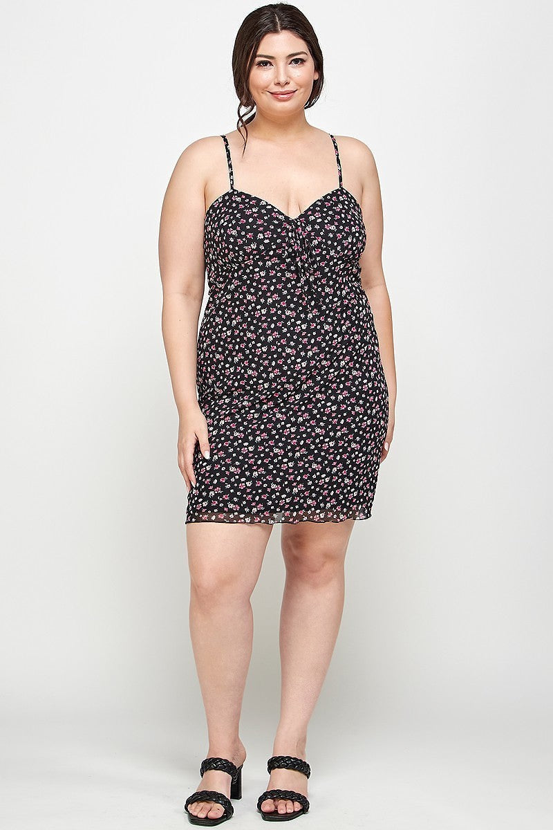Ditsy Floral Mesh Fabric Cami Dress Voluptuous (+) Plus Size - Ships from The US - women's dress at TFC&H Co.