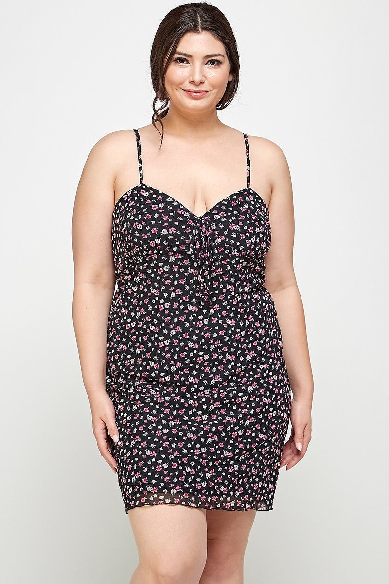 3XL - Ditsy Floral Mesh Fabric Cami Dress Voluptuous (+) Plus Size - Ships from The US - womens dress at TFC&H Co.
