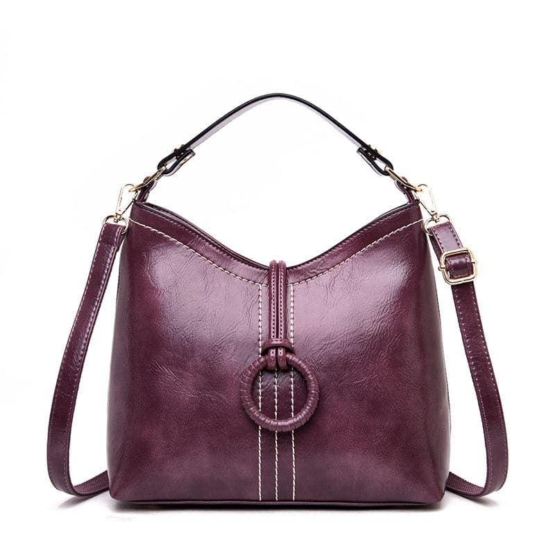 Purple - Door Knocker Oil Wax Leather Bucket Bag - handbag at TFC&H Co.