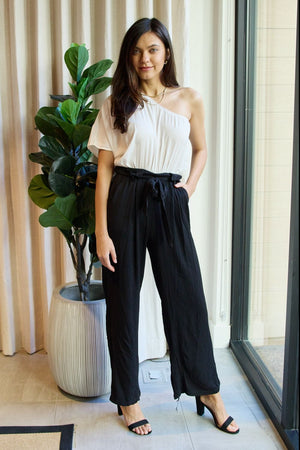 - Dress Day Marvelous in Manhattan One-Shoulder Jumpsuit in White/Black - Ships from The US - womens jumpsuit at TFC&H Co.