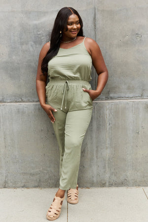 - ODDI Full Size Textured Woven Jumpsuit in Sage - Ships from The USA - womens jumpsuit at TFC&H Co.