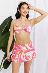 SWIRL PINK Marina West Swim Disco Dive Bandeau Bikini and Skirt Set - Ships from The US - women's bikini set at TFC&H Co.
