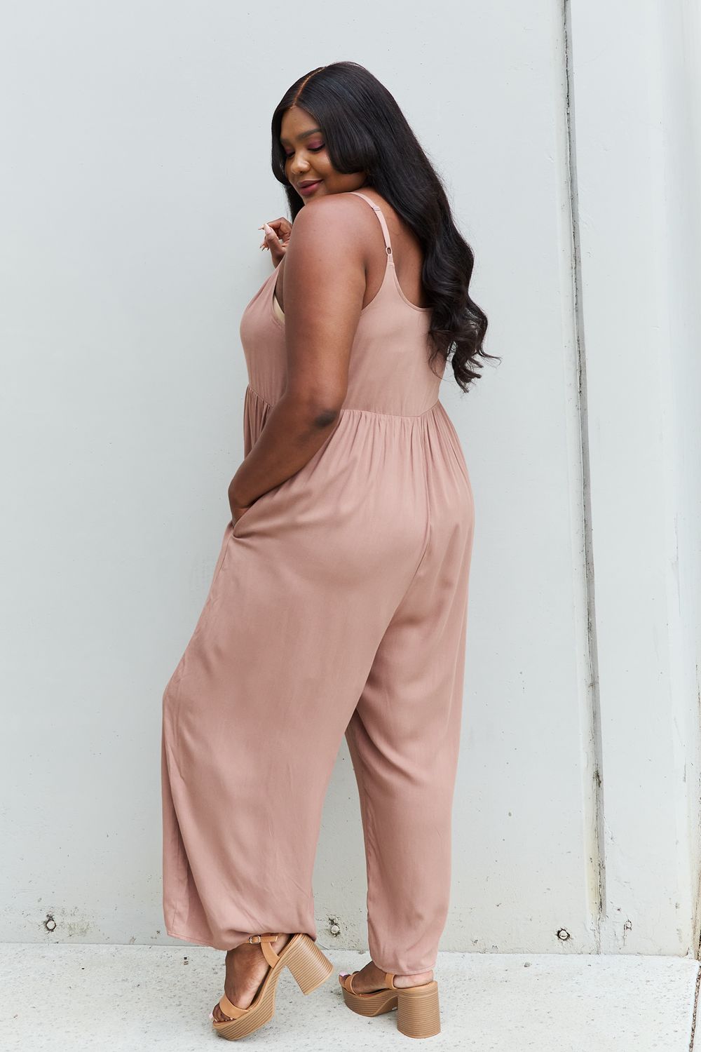HEYSON All Day Full Size Wide Leg Button Down Jumpsuit in Mocha - Ships from The USA - women's jumpsuit at TFC&H Co.