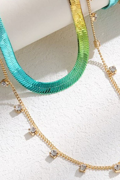 Gradient Herringbone Chain Double-Layered Necklace - necklace at TFC&H Co.