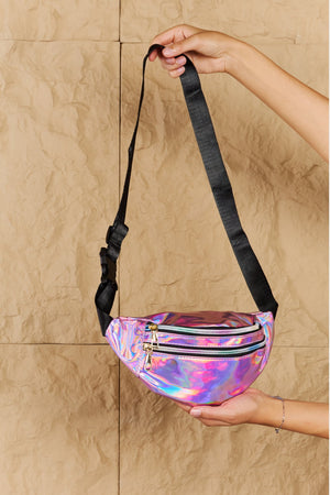 - Fame Good Vibrations Holographic Double Zipper Fanny Pack in Hot Pink - sling bag at TFC&H Co.