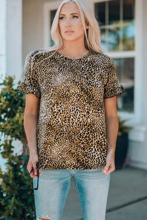 - Women Leopard Short Flounce Sleeve Tee - Mommy & Me - womens t-shirt at TFC&H Co.