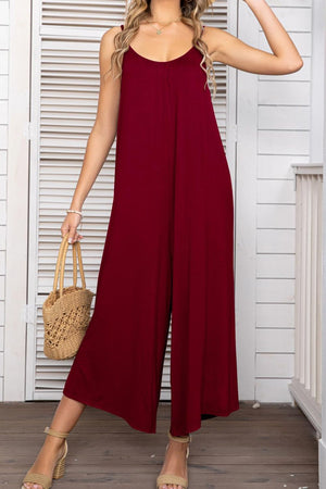 DEEP RED - Spaghetti Strap Scoop Neck Jumpsuit - 5 colors - womens jumpsuit at TFC&H Co.