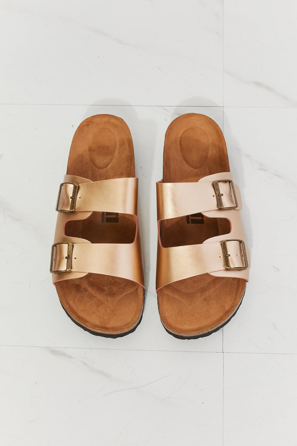 - MMShoes Best Life Double-Banded Slide Sandal in Gold - Ships from The US - womens slides at TFC&H Co.