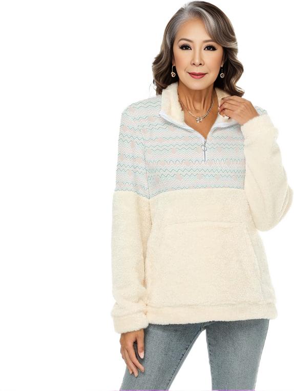 Easy Days Color Block Womens Borg Fleece Sweatshirt With Half Zip - women's sweatshirt at TFC&H Co.