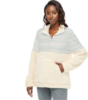 Easy Days Color Block Womens Borg Fleece Sweatshirt With Half Zip - women's sweatshirt at TFC&H Co.