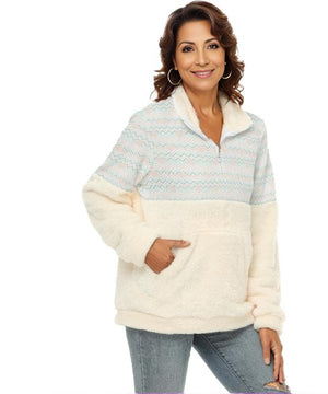 Off-White - Easy Days Color Block Womens Borg Fleece Sweatshirt With Half Zip - womens sweatshirt at TFC&H Co.
