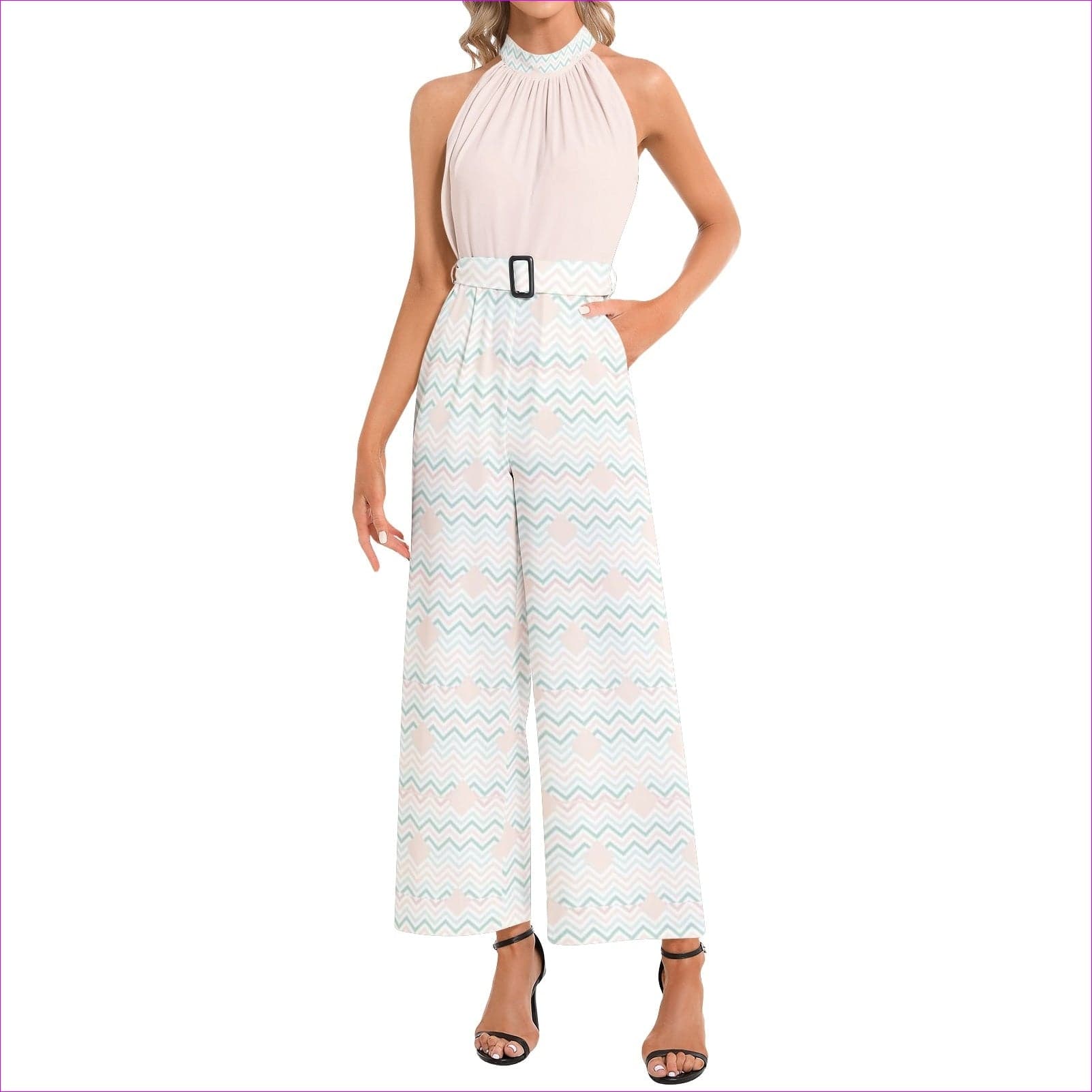 - Easy Days Halter Neck Buckle Belted Jumpsuit - womens jumpsuit at TFC&H Co.