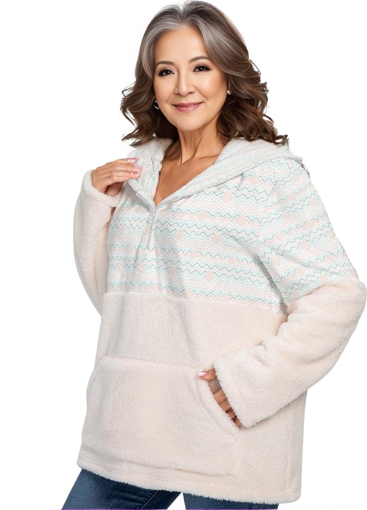 Easy Days Womens Borg Fleece Hoodie With Half Zip Voluptuous (+) Plus Size - women's sweatshirt at TFC&H Co.