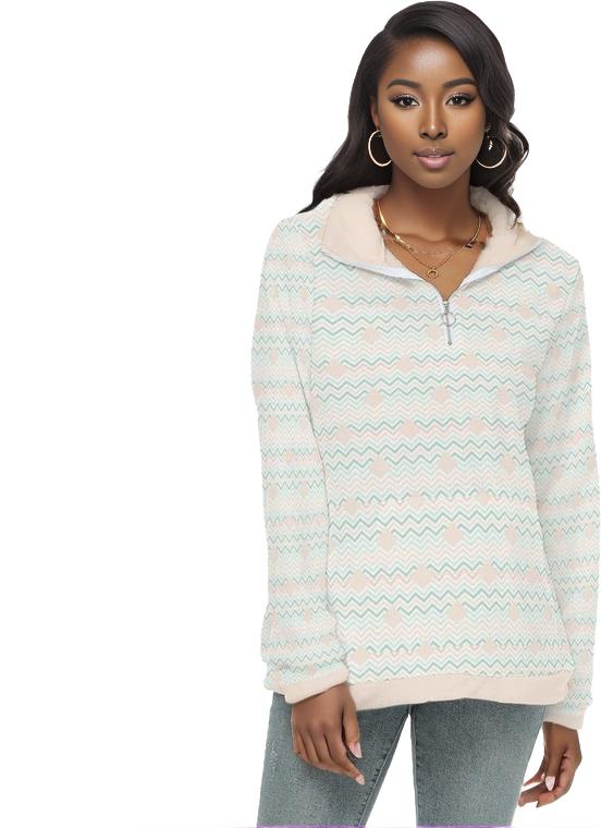Off-White Easy Days Womens Borg Fleece Sweatshirt With Half Zip - women's sweatshirt at TFC&H Co.