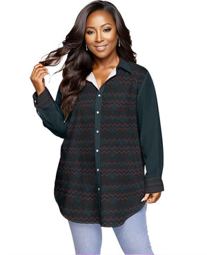 - Easy Days Womens Dark Long Sleeve Button-Up Shirt Voluptuous (+) Plus Size - womens button-up shirt at TFC&H Co.