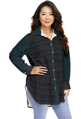 Black - Easy Days Womens Dark Long Sleeve Button-Up Shirt Voluptuous (+) Plus Size - womens button-up shirt at TFC&H Co.