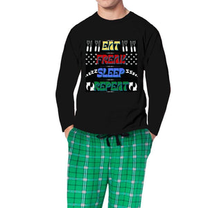BLACK AND GREEN FLANNEL EAT FREAK SLEEP REPEAT" MEN'S PAJAMA SETS - 2 COLORS - SHIPS FROM THE US - men's pajama set at TFC&H Co.