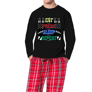 BLACK AND RED FLANNEL EAT FREAK SLEEP REPEAT" MEN'S PAJAMA SETS - 2 COLORS - SHIPS FROM THE US - men's pajama set at TFC&H Co.