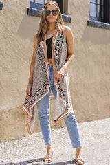 TAUPE Printed Open Front Sleeveless Cardigan - women's cardigan at TFC&H Co.