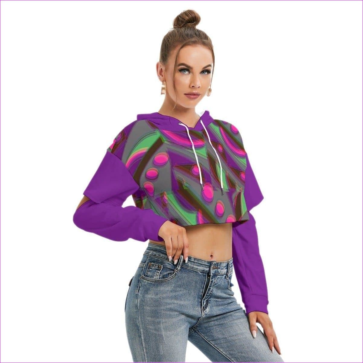 - Eccentric 2 Womens Cropped Hoodie With Hollow Out Sleeve - Womens Hoodie at TFC&H Co.