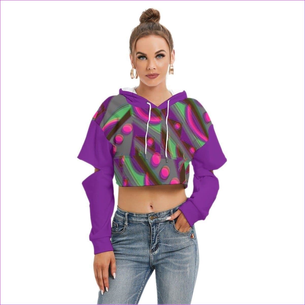 Multi-colored - Eccentric 2 Womens Cropped Hoodie With Hollow Out Sleeve - Womens Hoodie at TFC&H Co.