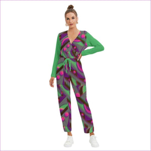 Multi-colored - Eccentric 2 Womens V-neck High Waist Jumpsuit - Green - womens jumpsuit at TFC&H Co.