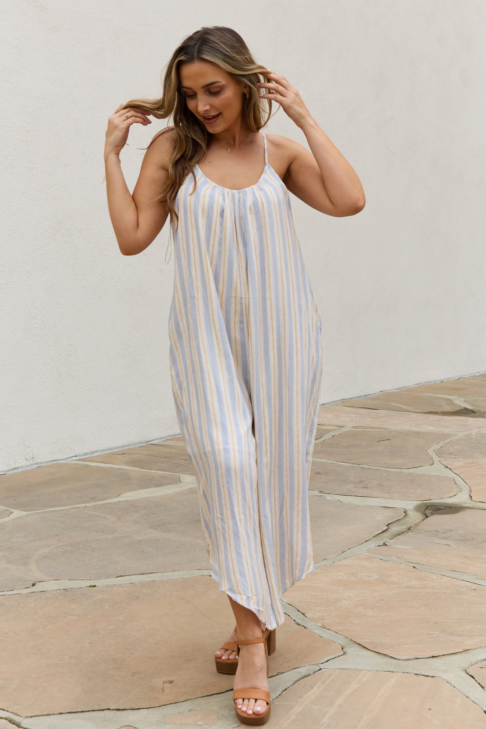 - HEYSON Full Size Multi Colored Striped Jumpsuit with Pockets - Ships from The USA - womens jumpsuit at TFC&H Co.