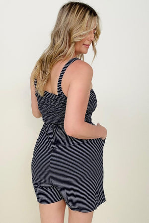 Zenana Smocked Top Striped Romper with Pockets - Ships from The US - women's rompers at TFC&H Co.