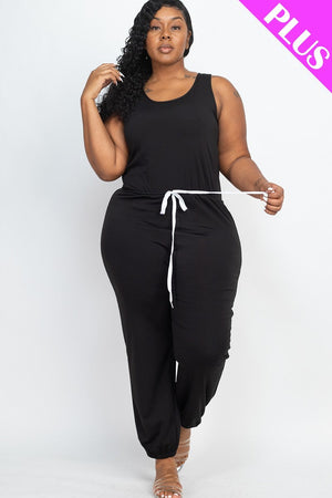 BLACK - Elasticized Waist Jogger Jumpsuit Voluptuous (+) Plus Size - Ships from The US - womens romper at TFC&H Co.