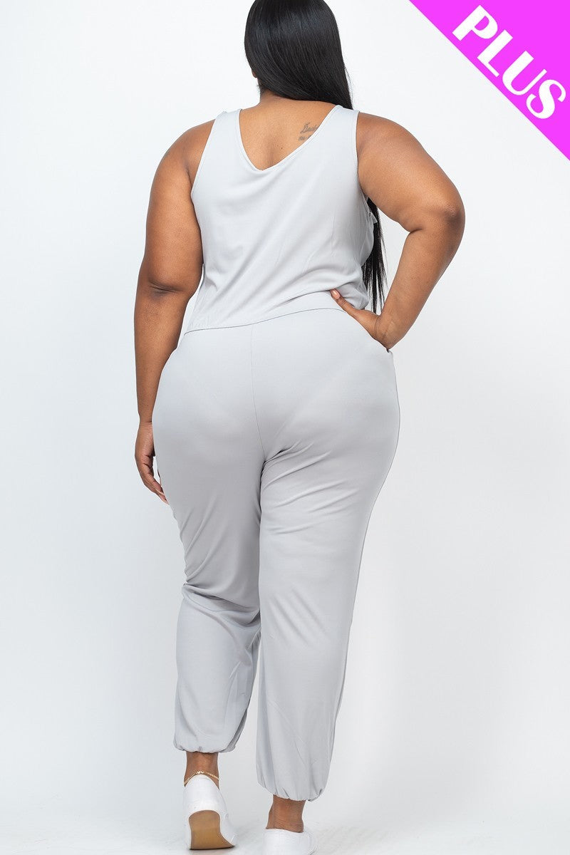 GREY - Elasticized Waist Jogger Jumpsuit Voluptuous (+) Plus Size - Ships from The US - womens romper at TFC&H Co.
