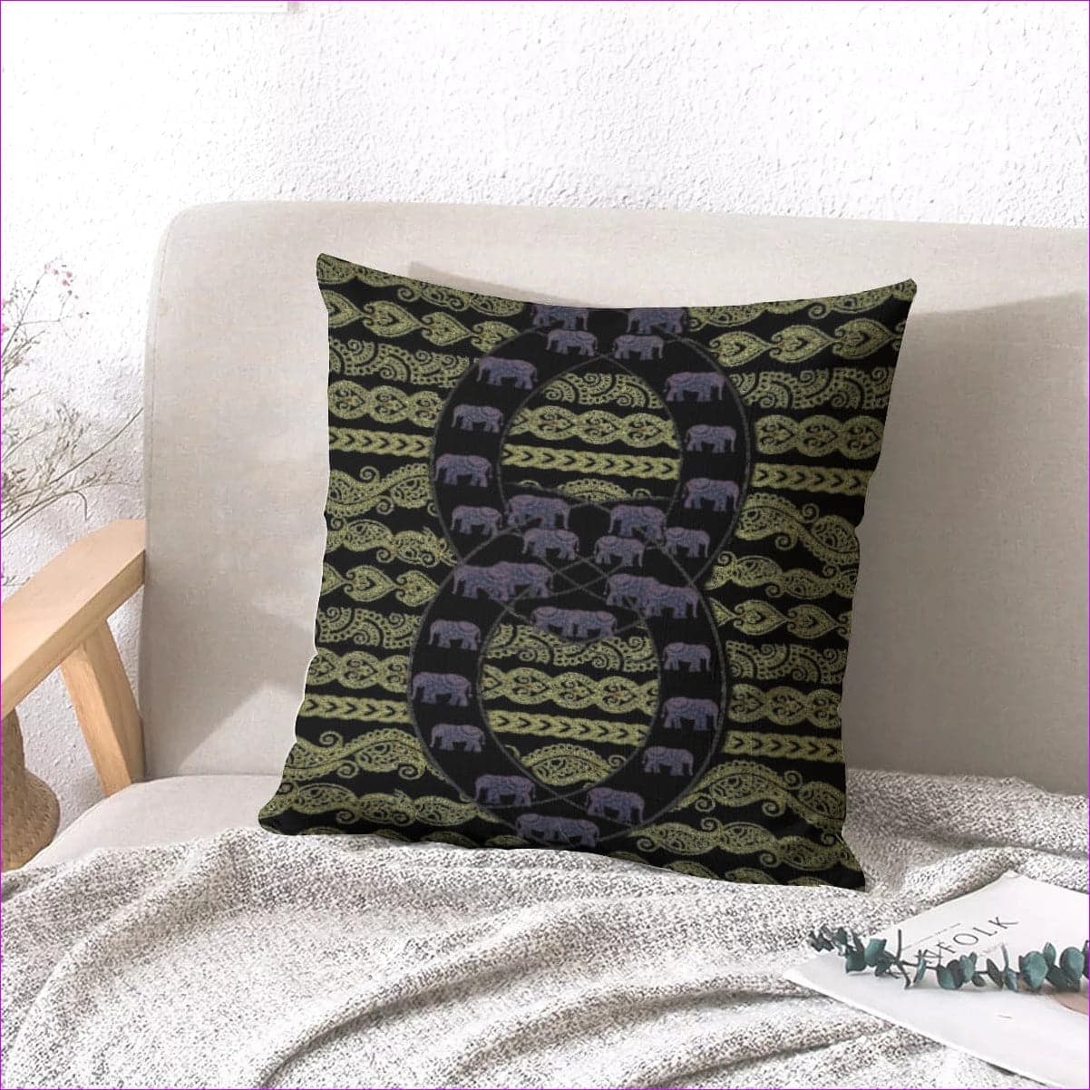 Black Elegant Elephant Couch pillow with pillow Inserts | linen type fabric - couch pillow at TFC&H Co.