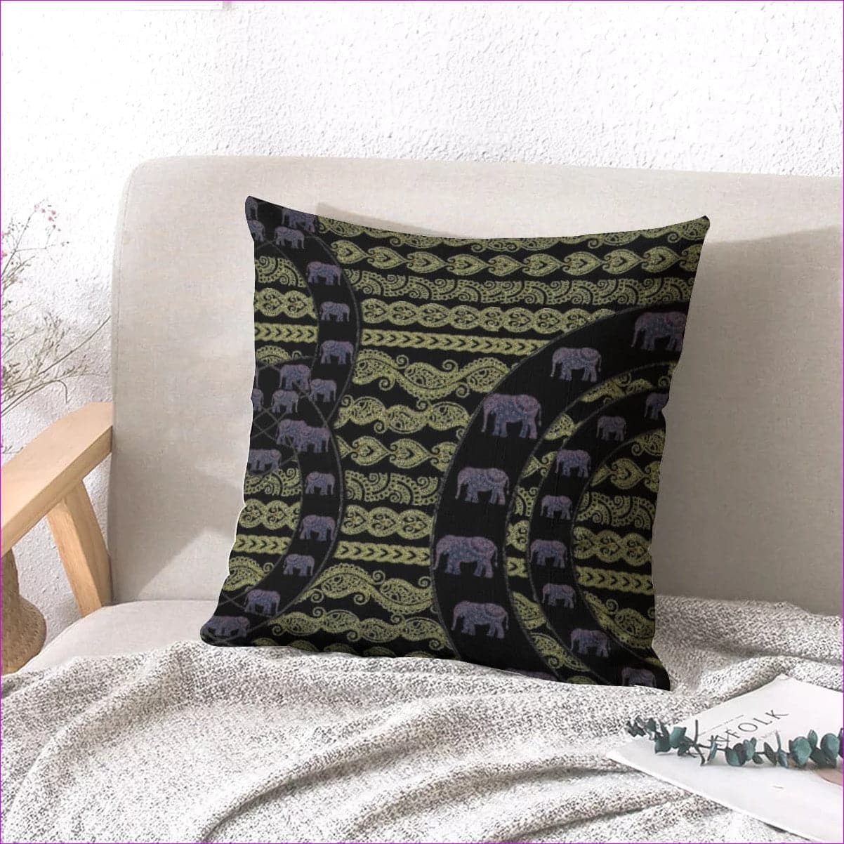 Elegant Elephant Couch pillow with pillow Inserts | linen type fabric - couch pillow at TFC&H Co.