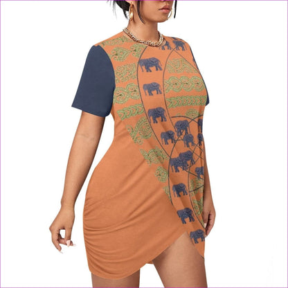 Orange Elegant Elephant Women’s Orange Stacked Hem Dress Voluptuous (+) Plus Size - women's dress at TFC&H Co.