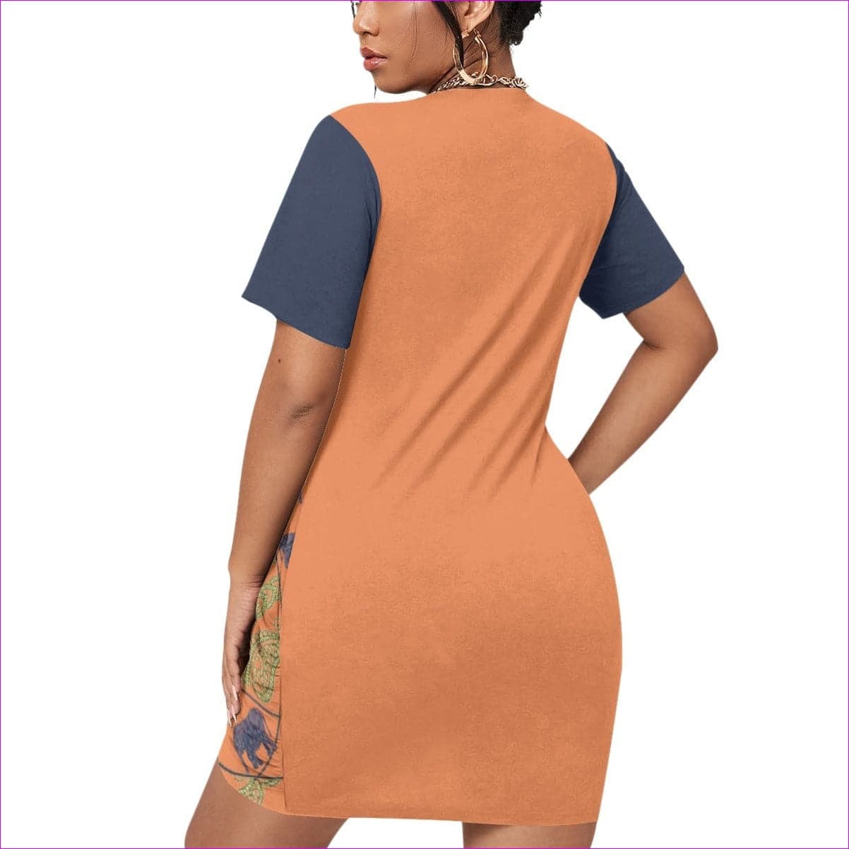 Elegant Elephant Women’s Orange Stacked Hem Dress Voluptuous (+) Plus Size - women's dress at TFC&H Co.