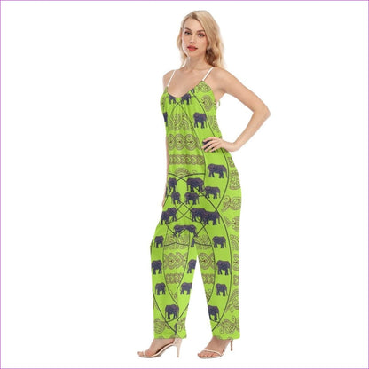 green Elegant Elephant Womens Loose Cami Jumpsuit - women's jumpsuits at TFC&H Co.