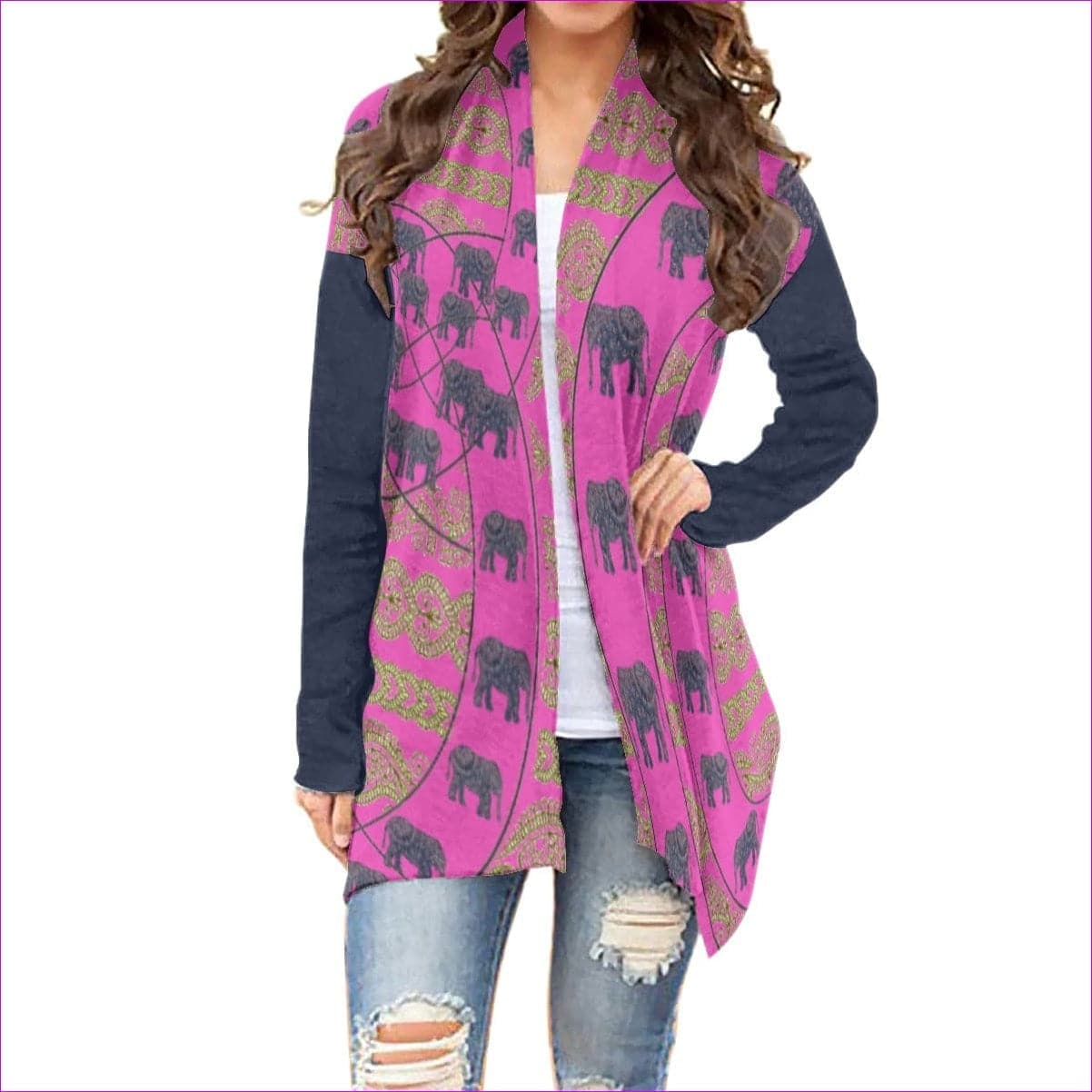 pink Elegant Elephant Womens Pink Cardigan With Long Sleeve - women's cardigan at TFC&H Co.