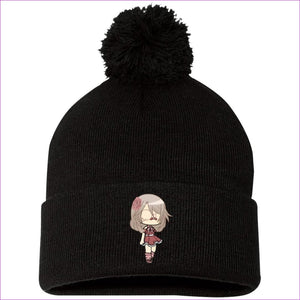 SP15 Pom Pom Knit Cap8 Black One Size Embroidered Slouch Beanie - Beanie at TFC&H Co.
