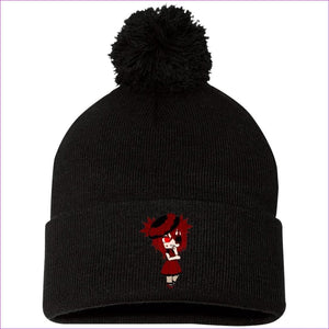 SP15 Pom Pom Knit Cap9 Black One Size Embroidered Slouch Beanie - Beanie at TFC&H Co.