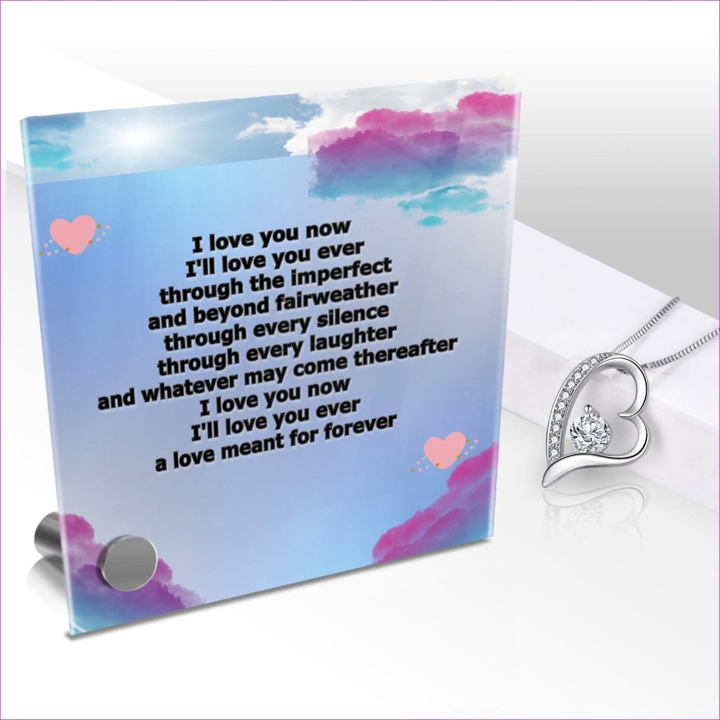 Lumen Glass Message With Eternal Heart Pendant Ever Lumen Glass Stand & Necklace Set- Ships from The US - necklace at TFC&H Co.